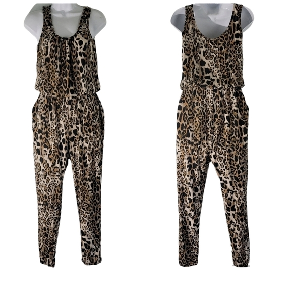 Unbranded Animal Print Sleeveless Jumpsuit Sz M Elastic Waist Pocket Soft Comfy - Picture 12 of 12